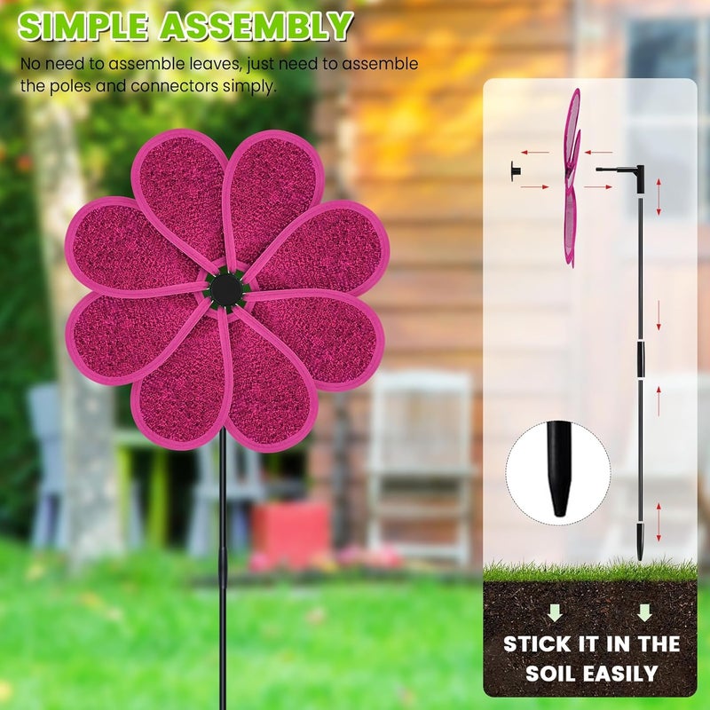 DECEED 4 PCS 11.4" W x 28" H Reflective Pinwheels Sparkly Lawn Wind Spinners Colorful Rainbow Windmill for Garden Decoration Bird Devices Deterrent to Scare Birds Away（Rose Red） - Image 4
